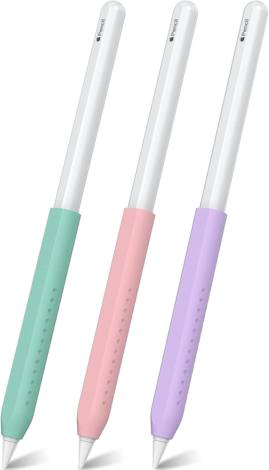 NIUTRENDZ 3 Pack Apple Pencil Grip Case Cover Silicone Sleeve Holder Compatible with Apple Pencil 2Nd Generation (Beige + Khaki + Brown)  NIUTRENDZ Mint Green + Pink + Purple  