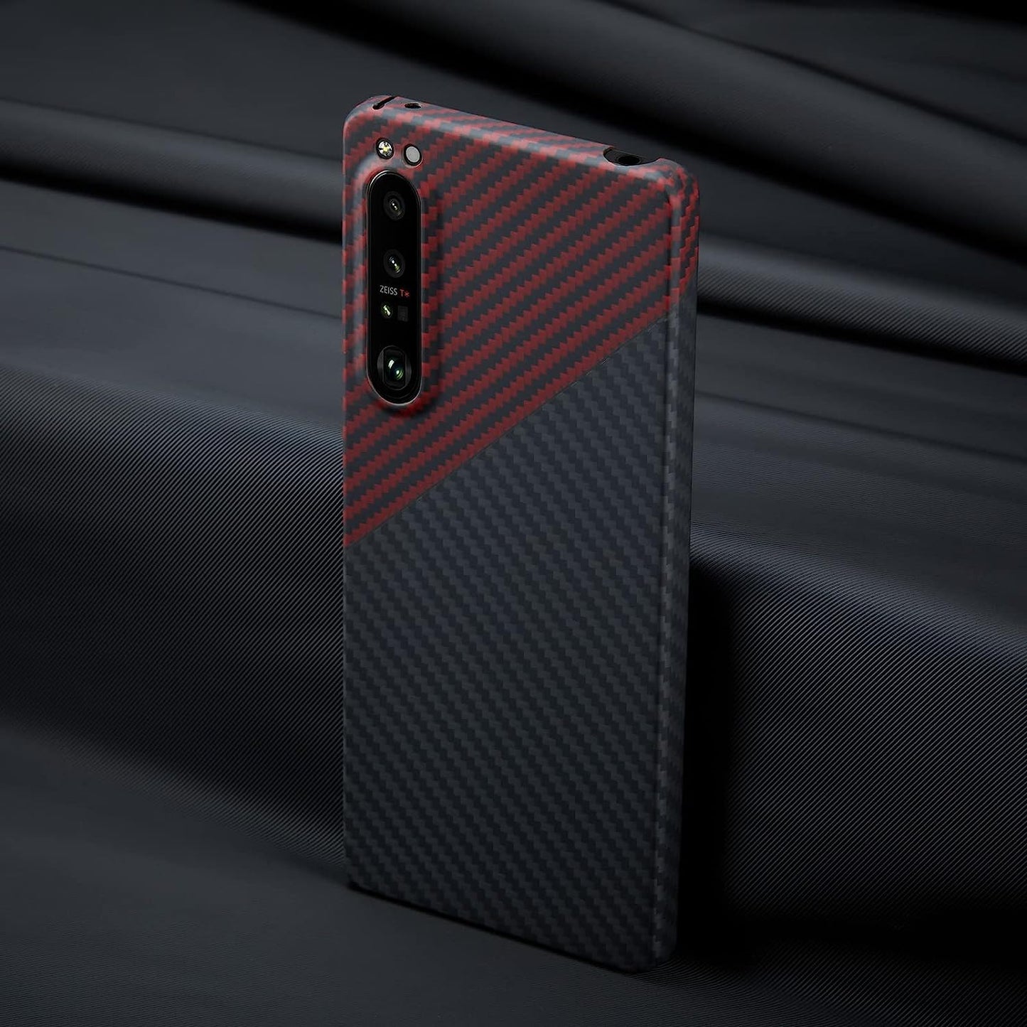 GIMENOHIG Ultra Thin and Lightweight Aramid Carbon Fiber Case for Sony Xperia 1 Iv (Red Black)  GIMENOHIG01   