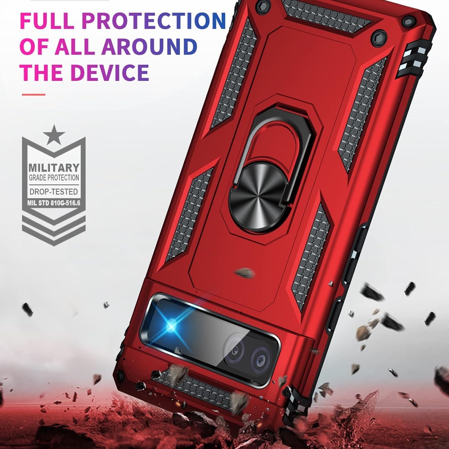 For Google Pixel 6A Case with Screen Protector, Military Grade Shockproof Heavy Duty Protective Phone Case Pass 16Ft Drop Test with Magnetic Kickstand Car Mount Holder for Google Pixel 6A 2022 Red  Vaki   