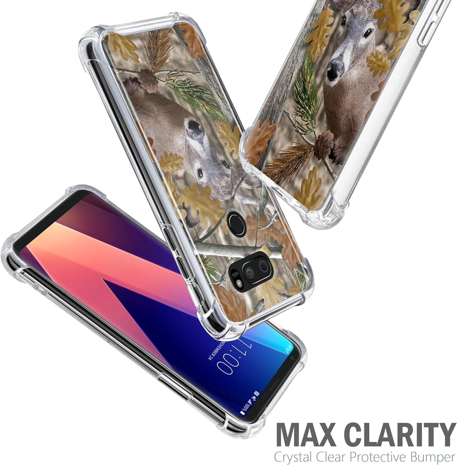 Casesondeck Deer Case Compatible with [LG V30 and LG V30S Thinq] Hunters Series Max Clarity Bumper, Hard Back Plate Soft TPU Edges for Max Protection (Deer Tree Camo)  CasesonDeck   