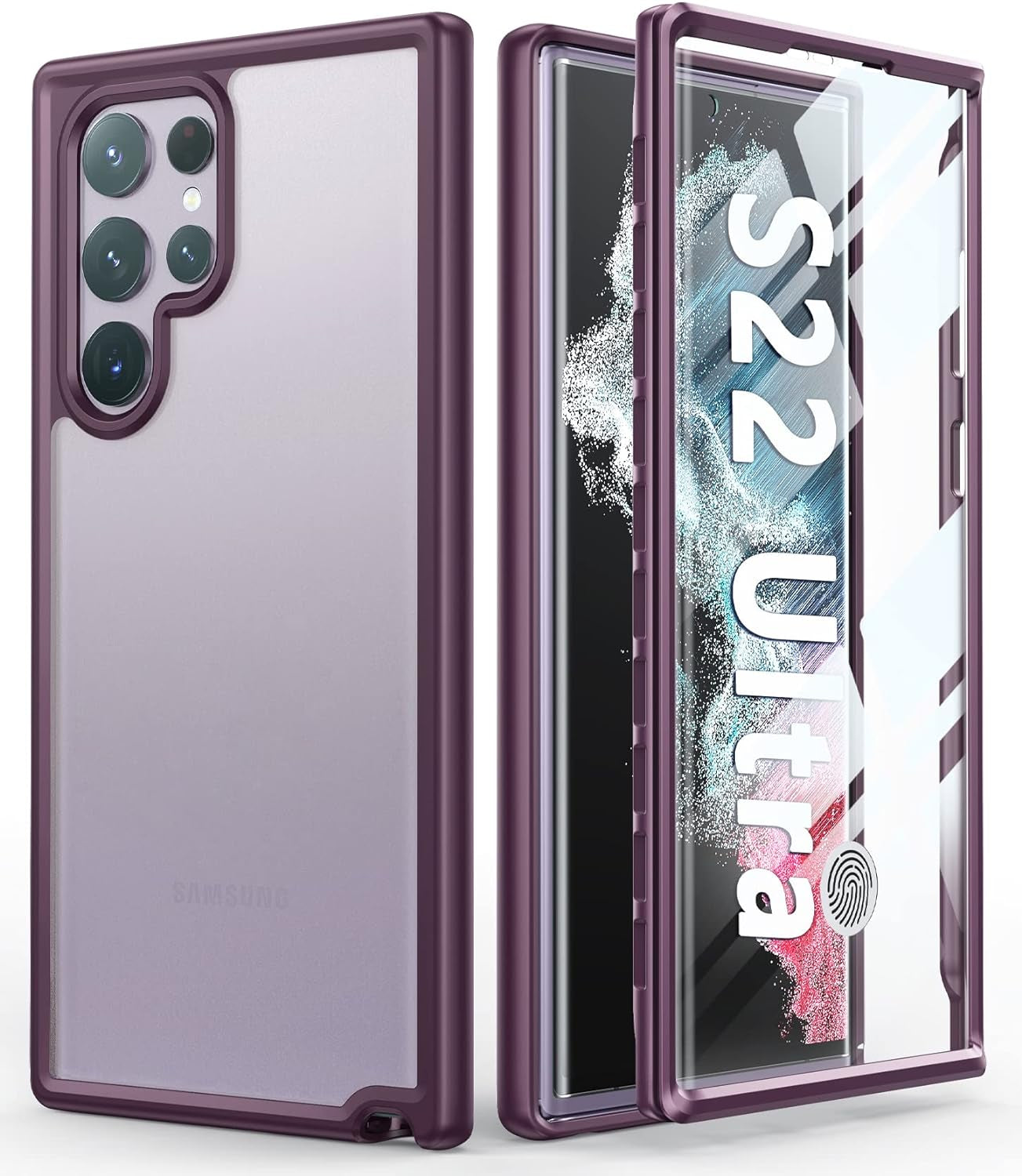 FNTCASE for Samsung Galaxy S22-Ultra Case: Full Drop Proof Protection Translucent Cases | Matte Textured Shockproof Protective Bumper | Rugged Hard Cell Phone Cover for Galaxy S22Ultra 5G  FNTCASE Burgundy  