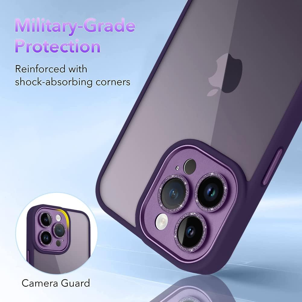 Tharlet Clear for Iphone 14 Pro Case [10FT Military Grade Drop Tested] White Silicone Slim Clear Hard Back Frame with Glitter Camera Lens Case for Iphone 14 Pro Phone Case, Purple (6.1")  tharlet   