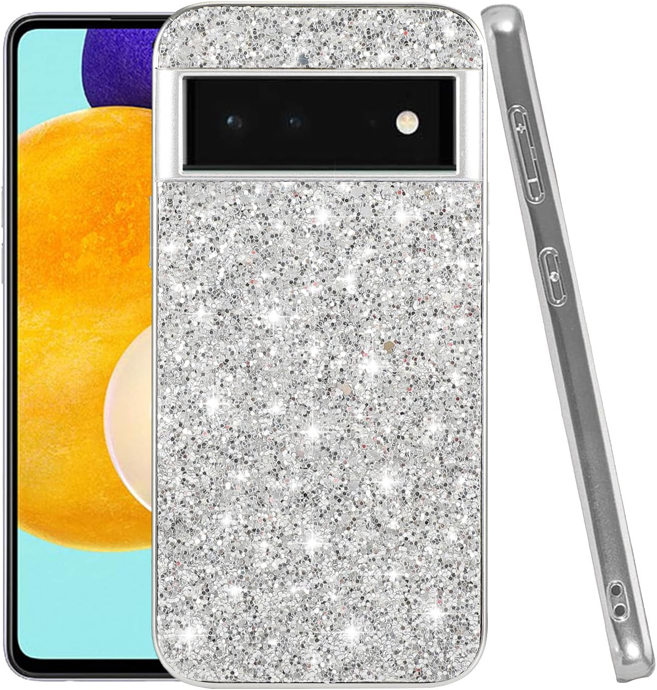 Compatible with Google Pixel 6 Pro Case Glitter Bling Google Pixel 6 Pro Phone Case for Girls Cute Bumper Shockproof Protective Case (Google Pixel 6 Pro, Silver)  Generic   