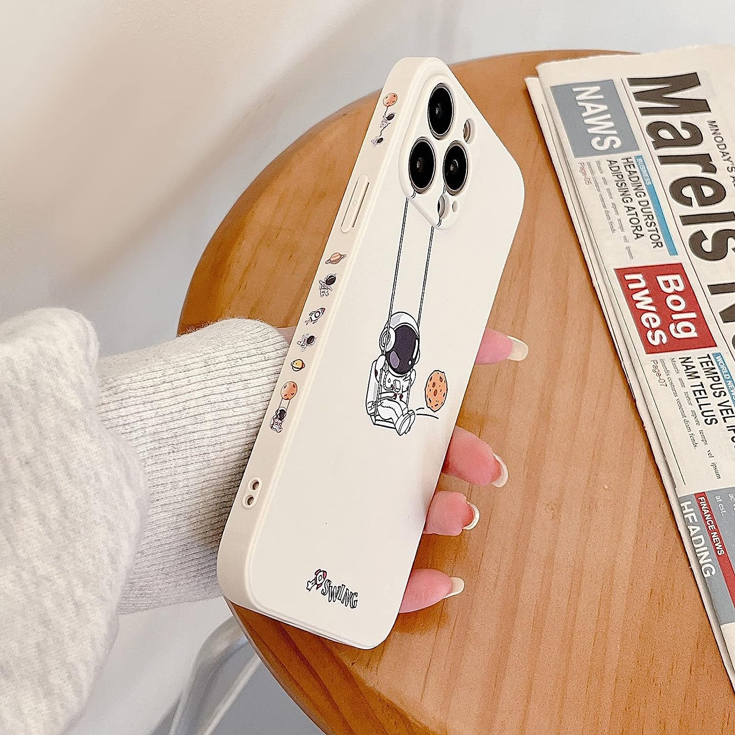 Yonds Queen for Iphone 12 Mini Cute Case, Cool Cartoon Astronaut Space Design Stylish Bumper Women Girls Protective Anti-Slip Shockproof Fashion Creative Case (Black Telescope, Iphone 12 Mini)  Yonds Queen   