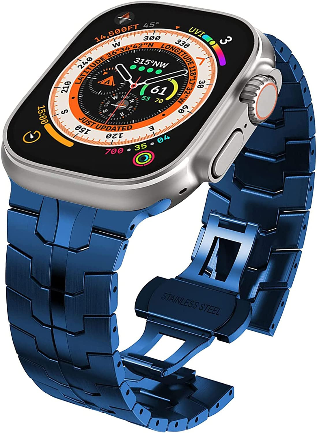 WINGLE Compatible for Apple Watch Ultra Band 49Mm 44Mm 45Mm 42Mm Series 8 7 Men, Stainless Steel Band Metal Strap Wristband for Apple Watch Iwatch Ultra SE 6 5 4 3 2 1 Link Women, Titanium  WINGLE Iron-Blue Ultra 49mm/45mm/44mm/42mm 