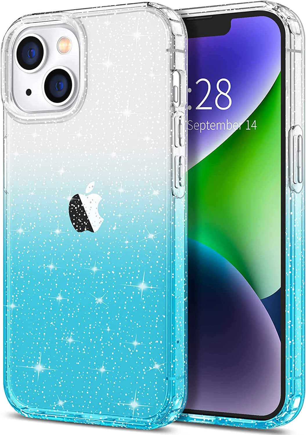 Hython Case for Iphone 14 Case Glitter, Cute Sparkly Clear Glitter Shiny Bling Sparkle Cover, Anti-Scratch Soft TPU Thin Slim Fit Shockproof Protective Phone Cases for Women Girls, Clear/Blue Glitter  Hython Clear/Sky Blue  