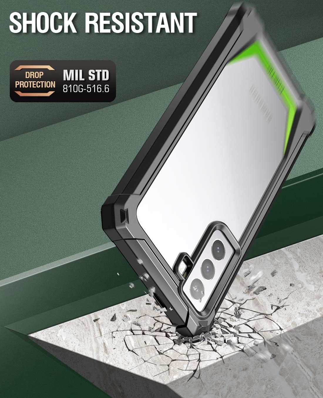 Poetic Guardian Case Designed for Samsung Galaxy S21+ plus 5G 6.7 Inch, Built-In Screen Protector Work with Fingerprint ID, Full Body Hybrid Shockproof Bumper Cover Case, Green/Clear  Poetic   