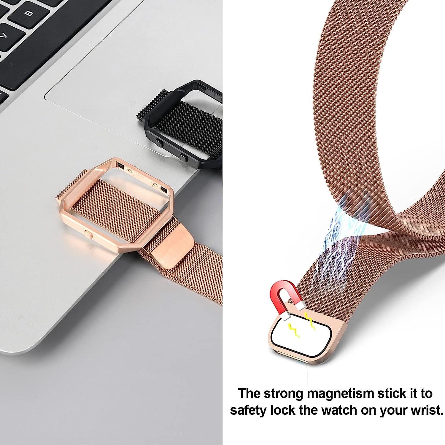 Wongeto Metal Band Compatible with Fitbit Blaze Bands with Metal Frame,Stainless Steel Mesh Loop Adjustable Wristband Replacement Strap for Women Men Compatible with Fitbit Blaze  Wongeto   