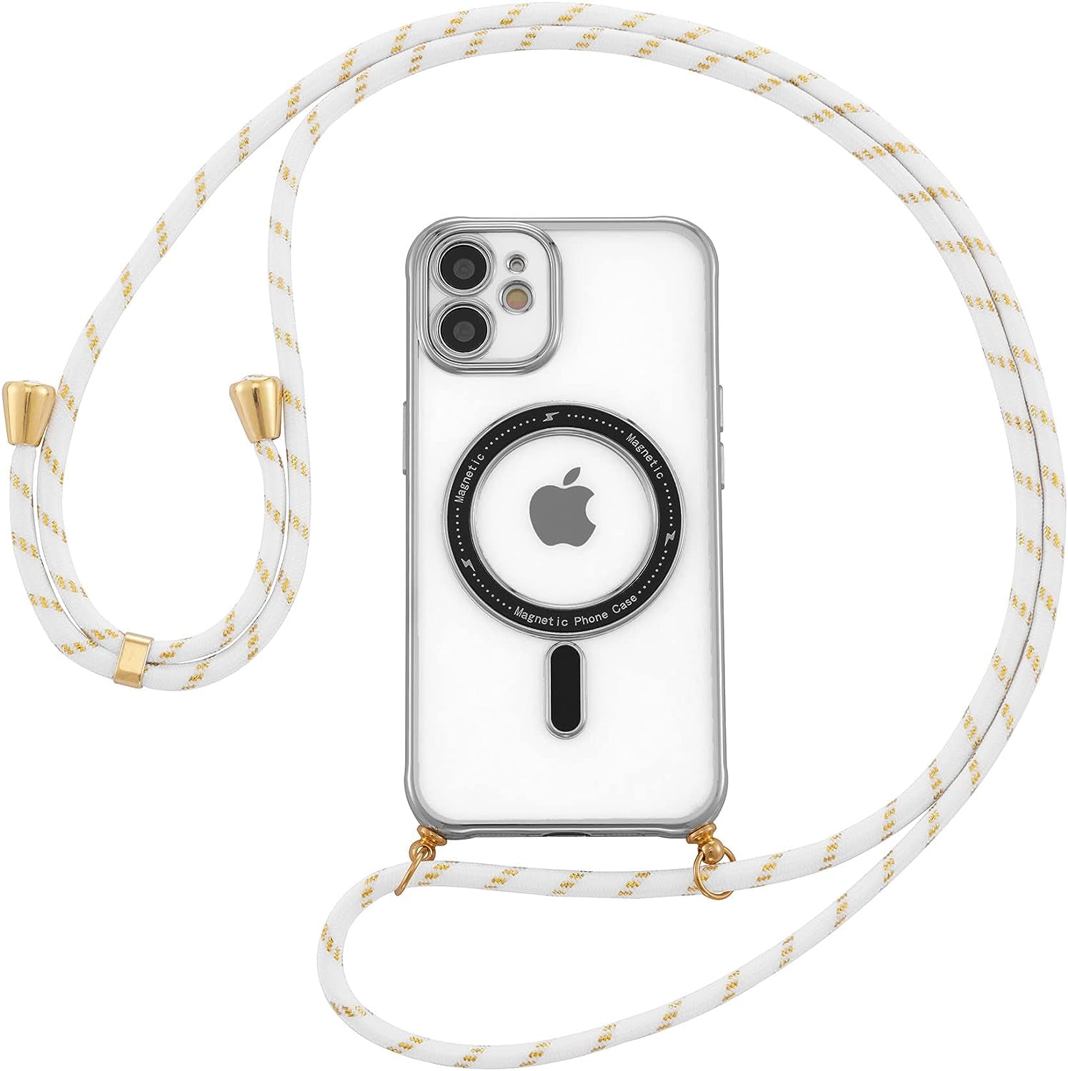 ZCDAYE Magnetic Clear Case for Iphone 13, [Compatible with Magsafe] [Lens Protector] Crossbody Adjustable Neck Lanyard Phone Case Premium TPU Shockproof Cover for Iphone 13(6.1 Inches) - Sliver  ZCDAYE Silver Iphone 11 