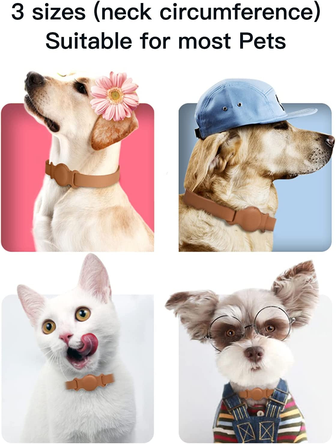 Leather Pet Collar Case for Apple Airtag, Anti-Lost Dog/Cat Strap Band Protective Cover Compatible with Apple Airtag (42-65Cm, Brown)  LeiJue   