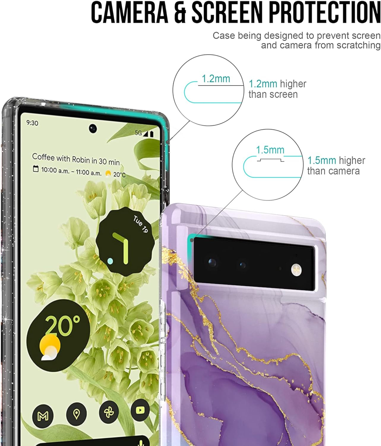 BAISRKE Google Pixel 6 Pro Case, Marble Shockproof Protective Shiny Hard PC Soft Silicone Cover Shockproof Rugged Sturdy Case for Pixel 6 Pro 6.7 Inches (2021) - Purple  BAISRKE   