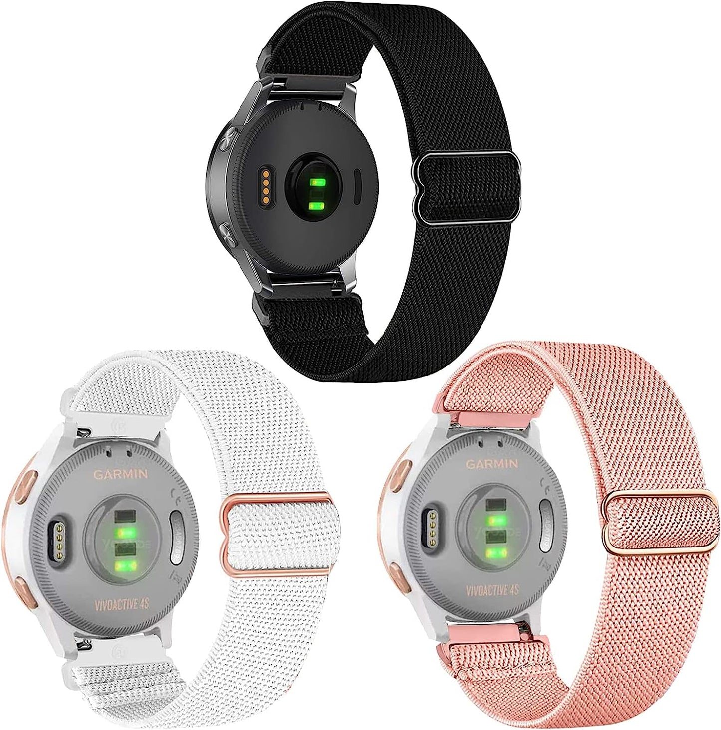 Krudary Elastic Bands Compatible with 18Mm Garmin Vivoactive 4S / Vivomove 3S/ Venu 2S , Soft Stretch Nylon Loop Bracelet Watch Strap Replacement Watchband for Garmin Forerunner 255S/255S Music  Krudary 3 Pack (Black + Pink + White)  