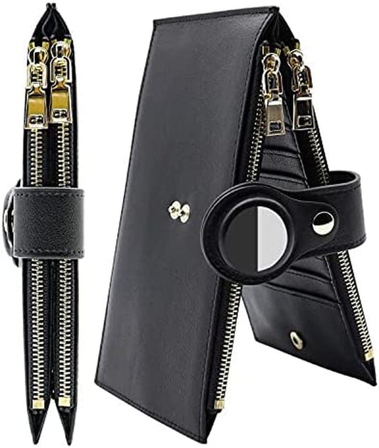 Slim Minimalist Airtag Wallet Holder Case, Genuine Leather Bifold Wallet Multifunctional RFID Blocking Front Pocket Wallet with Built-In Airtag Case for Men Women (Black)  Cozybedin   