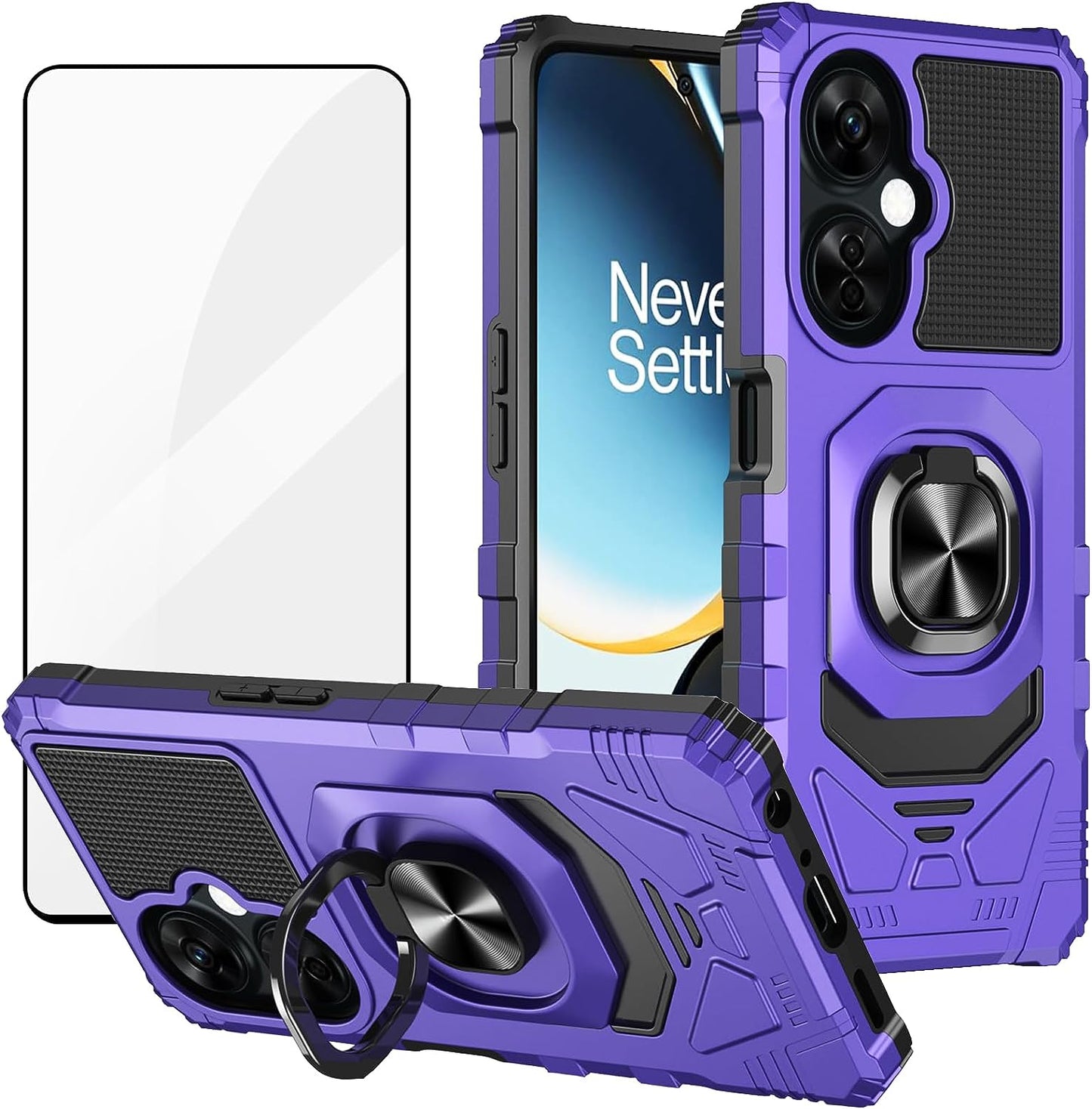 Ailiber Case for Oneplus Nord N30, One plus N30 5G Case with Tempered Glass Screen Protector, Ring Kickstand for Magnetic Car Mount, Military Grade Shockproof Phone Cover for 1+ Nord N30 -Black  Ailiber Ring Kickstand  Screen Protector  Purple  