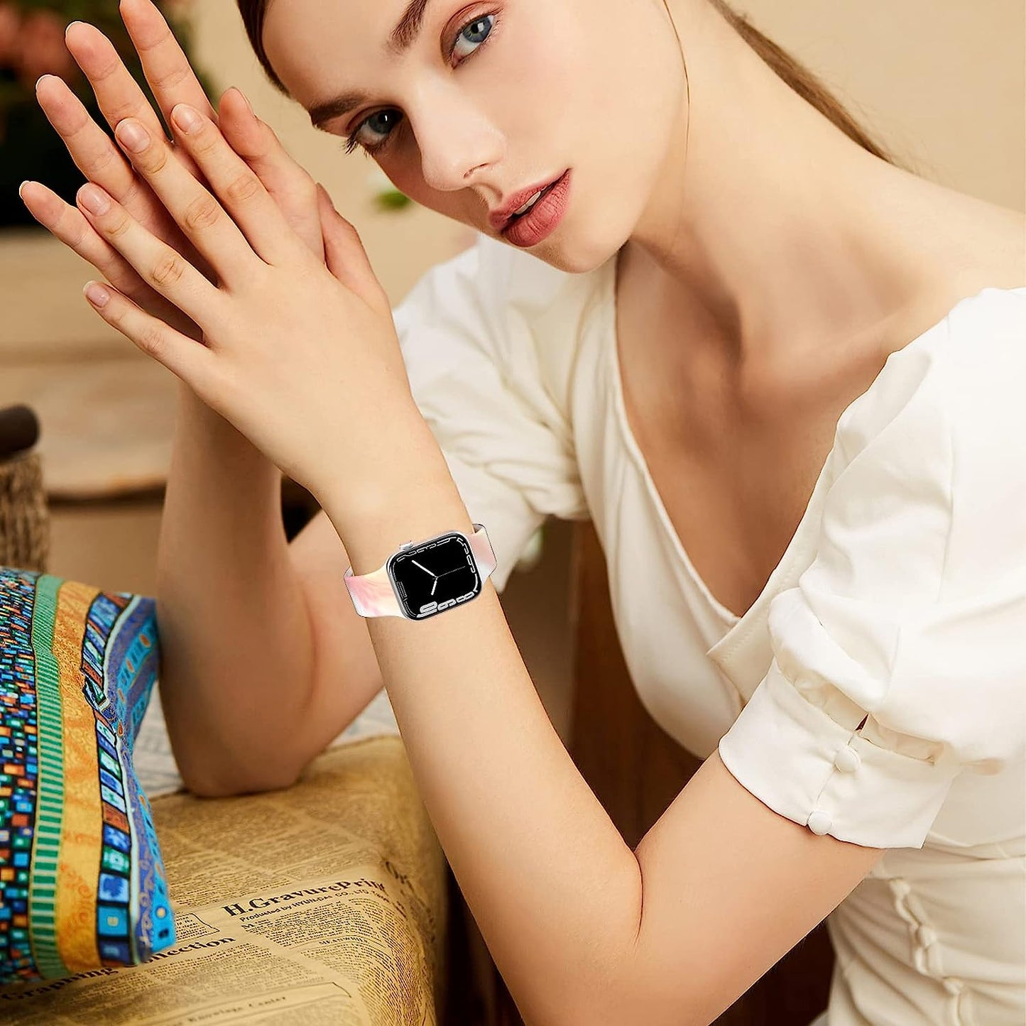 Sport Apple Watch Bands 38Mm 40Mm 41Mm 42Mm 44Mm 45Mm for Women Men Graffiti Tie Dye Soft Silicone Replacement Watch Band Breathable Strap Wristband for Apple Watch Series SE 7 6 5 4 3 2 1 Iwatch Band  HONEYBABY   