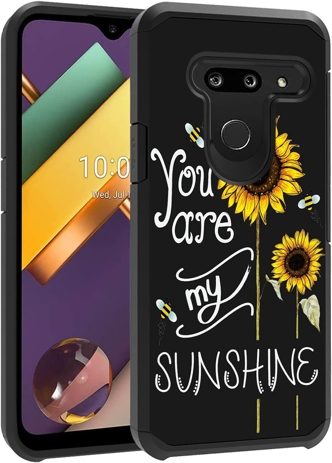 FQTBCEARI Case for LG G8 Thinq/Lg G8S Thinq/Lg G8, 2 in 1 Hybrid Hard PC & Soft Silicone Heavy Duty Dual Layer Shockproof Full-Body Protection Case - Black Dog Labrador  chatham Sunflower, You Are My Sunshine  