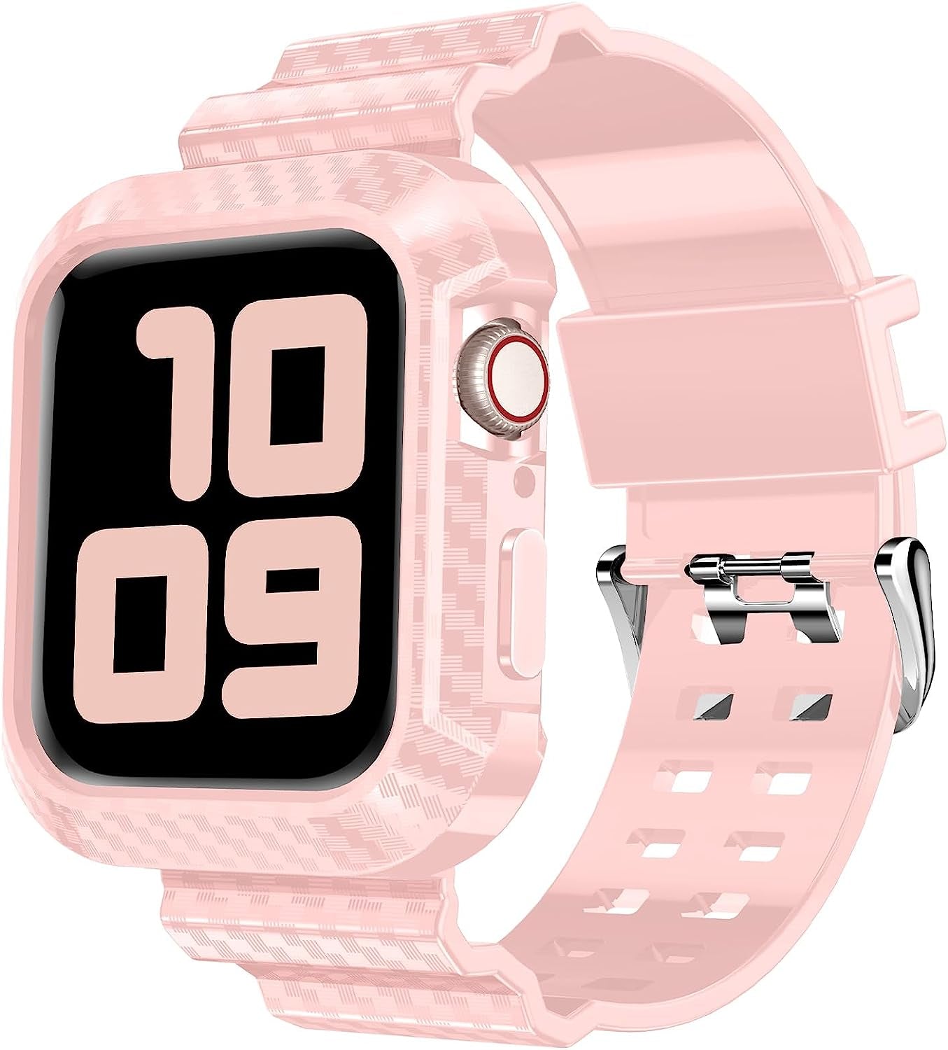 DABAOZA Compatible for Clear Apple Watch Band 38Mm 40Mm 41Mm 42Mm 44Mm 45Mm with Case, Women Girl Glitter Clear Bling Crystal Sport Strap and Bumper for Iwatch Band Ultra SE Series 8/7/6/5/4/3/2/1  DABAOZA CarbonPink 45mm/44mm/42mm 