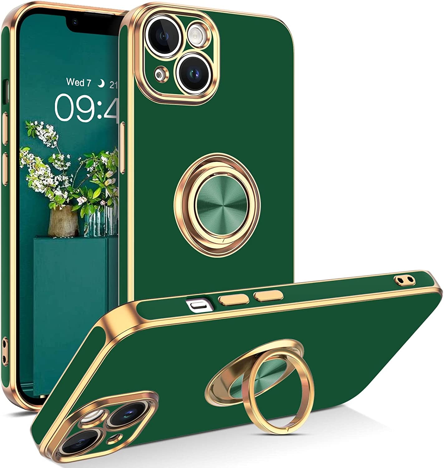 VENINGO Iphone 14 Case,Phone Cases for Iphone 14,Slim Fit Soft 360° Ring Holder Kickstand Magnetic Car Mount Supported Easy Clean Shockproof Protective Cover for Apple Iphone 14 6.1" 2022,Coffee Brown  VENINGO RN266-Midnight Green  