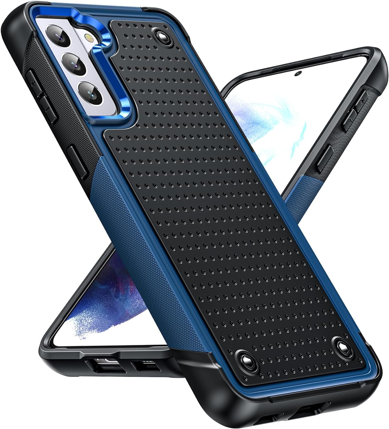 Leyi for Samsung S21 Case, Samsung Galaxy S21 5G Case, Shockproof Heavy Duty Dual Layer Protective Hard PC Textured Back & Soft Bumper Case for Galaxy S21 6.2 Inch, Grey  LeYi Blue Samsung Galaxy S21 Plus 5G 