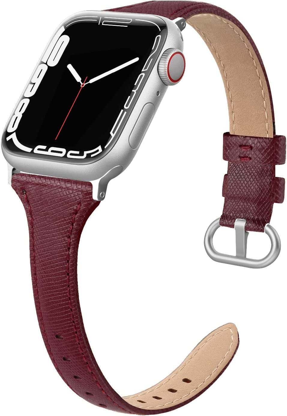 SWEES Leather Band Compatible for Apple Watch 38Mm 40Mm 41Mm, Slim Thin Dressy Elegant Genuine Leather Strap Compatible for Iwatch Series 8, 7, 6, 5, 4, 3, 2, 1, SE, Sport & Edition Women, Brown  SWEES Wine Red 38mm 40mm 41mm 