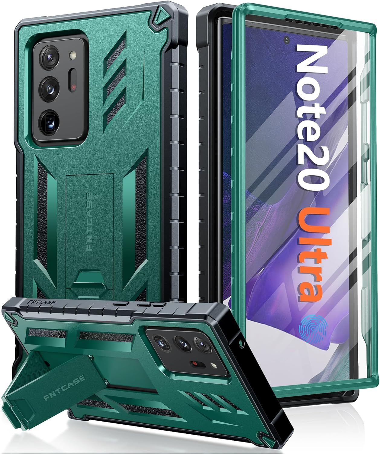FNTCASE for Samsung Galaxy Note-20-Ultra Case: Military Grade Drop Proof Protection Phone Cover with Kickstand | Heavy Duty Shockproof Matte Textured Note20 Ultra 4G 5G Cases - 6.9 Inches Black  FNTCASE Green  