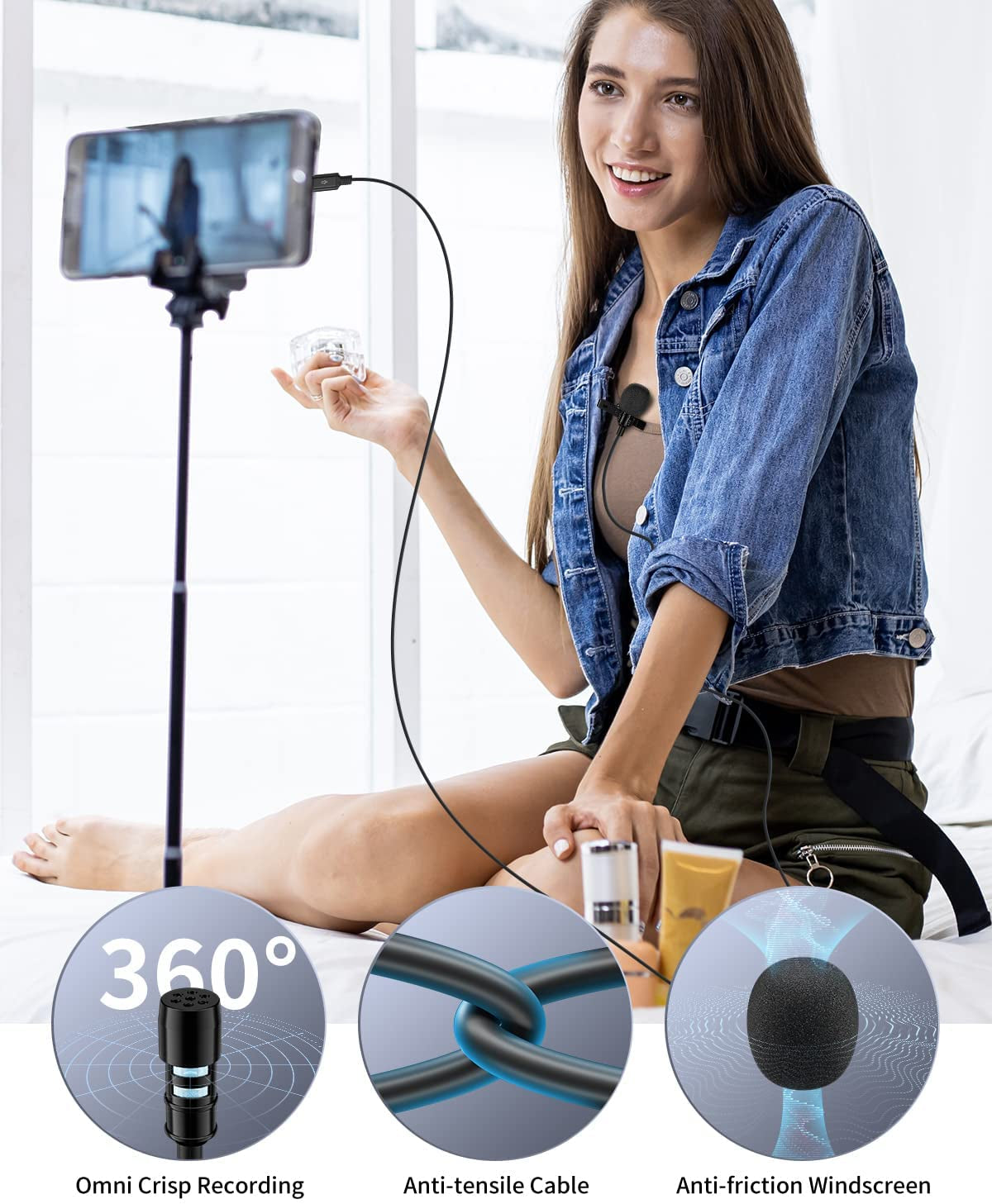 TTSTAR ISAIBELL Microphone Professional for Iphone Lavalier Lapel Omnidirectional Condenser Mic Audio Video Recording Clip-On Lavalier Mic for Youtube Interview Tiktok for Ipad/Ipod (Mfi-Certified)  TTSTAR   