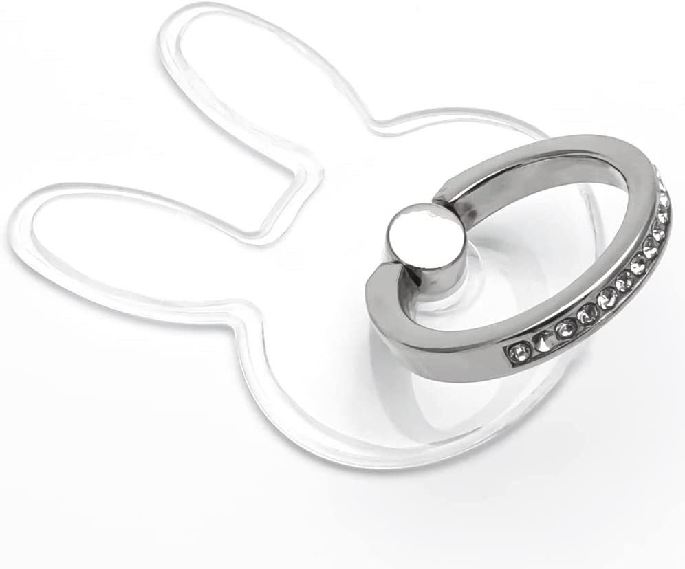 WOGROO Cell Phone Ring Holder Stand Compatible All Mobile Phones or Phone Cases, Transparent Phone Ring Holder Finger Kickstand 360°Degree Rotation Clear Phone Ring Grip, Bear  WOGROO Silver-Rabbit  