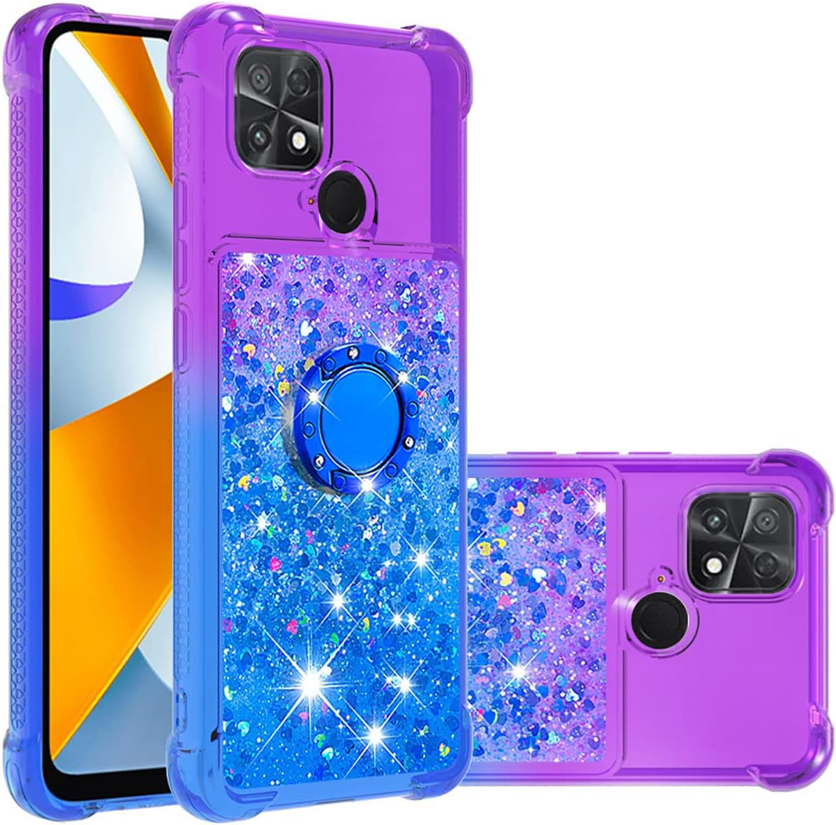 Monwutong Slim Fit Phone Case for Xiaomi Poco C40, Bling Shiny Quicksand Effect TPU Bumper Case with Four Corners Heavy Protection Anti-Fall Cover for Xiaomi Poco C40,Pink Blue  Monwutong Purple Blue  