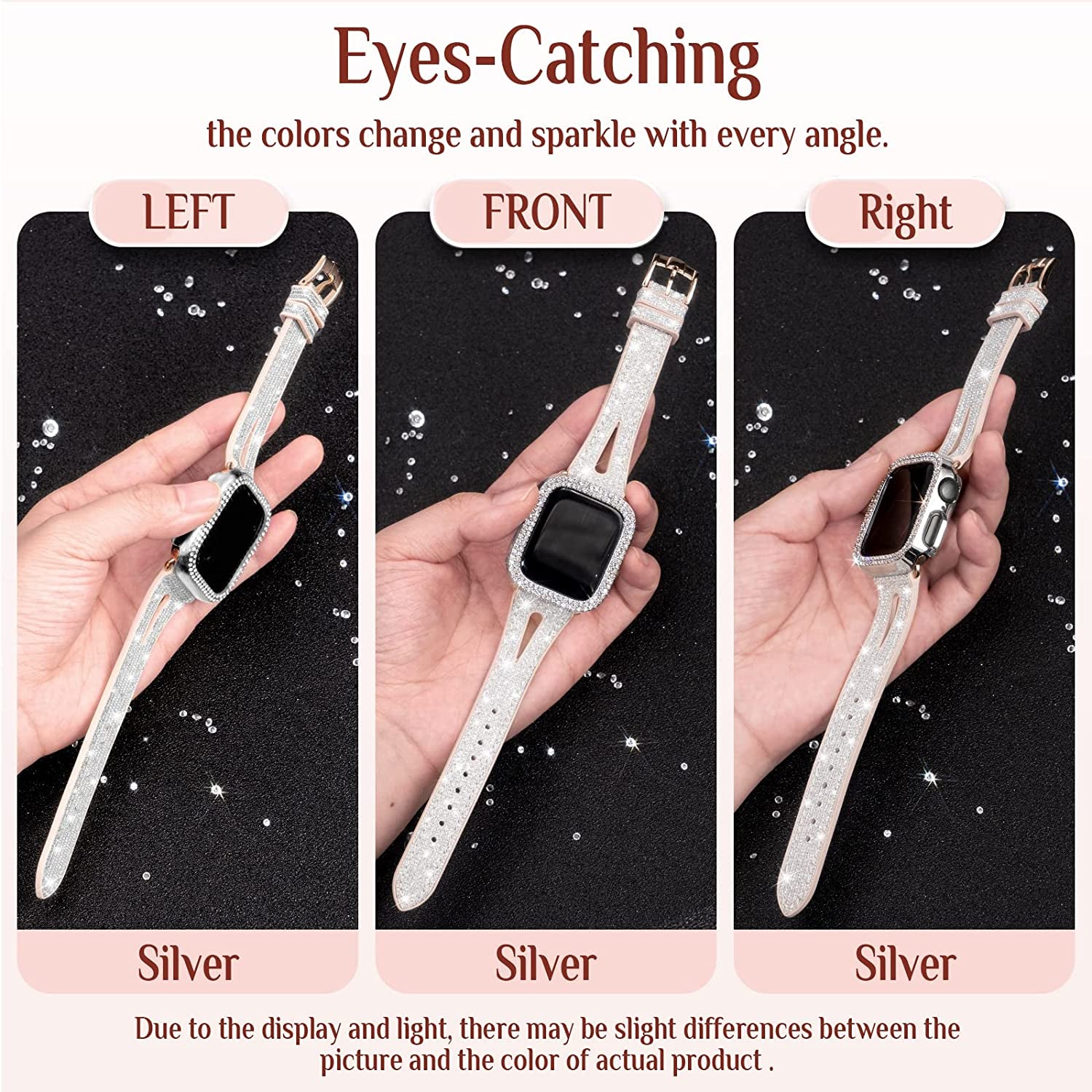 Goton Bling Band +Case for Apple Watch Bands 45Mm 44Mm 41Mm 40Mm 38Mm Series 8 7 SE 6 5 4 3 2 1, Women Glitter Silicone Thin Strap + Bumper Cover Designed for Iwatch Accessories  Yin-Goton   