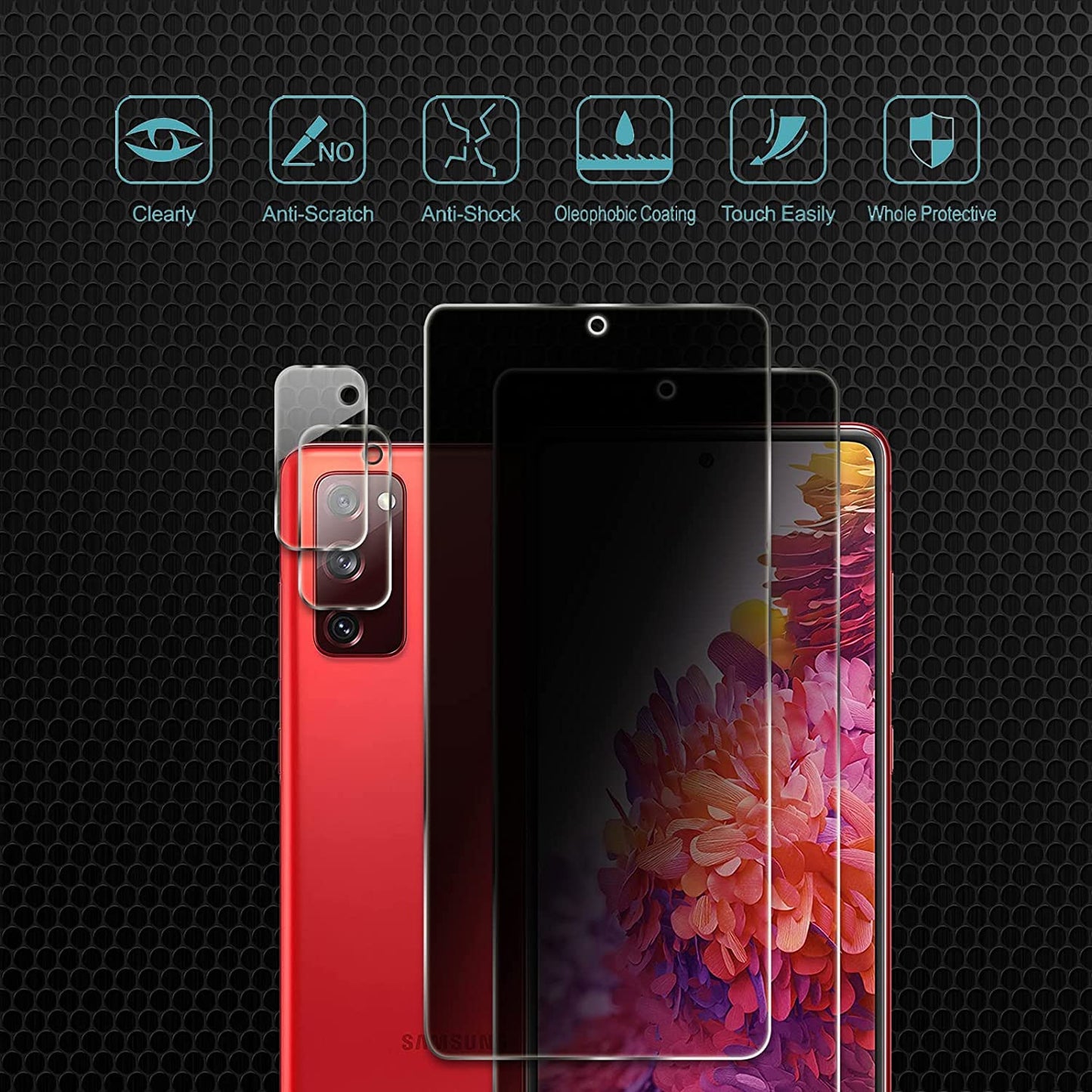 CHRINECY [4 Pack] 2 Pack Privacy Screen Protector for Samsung Galaxy S20 FE with 2 Pack Camera Lens Protector, 9H Hardness Tempered Glass Screen Protector, anti Spy anti Peeping  CHRINECY   