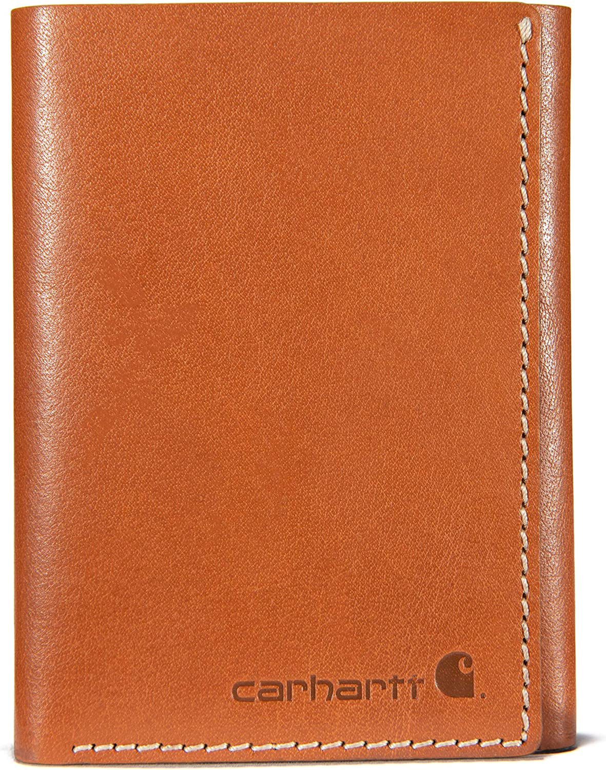 Carhartt Men'S Trifold, Durable Wallets, Available in Leather and Canvas Styles  Signature Products Group (SPG) Buff Tanned Leather Rough Cut (Tan)  