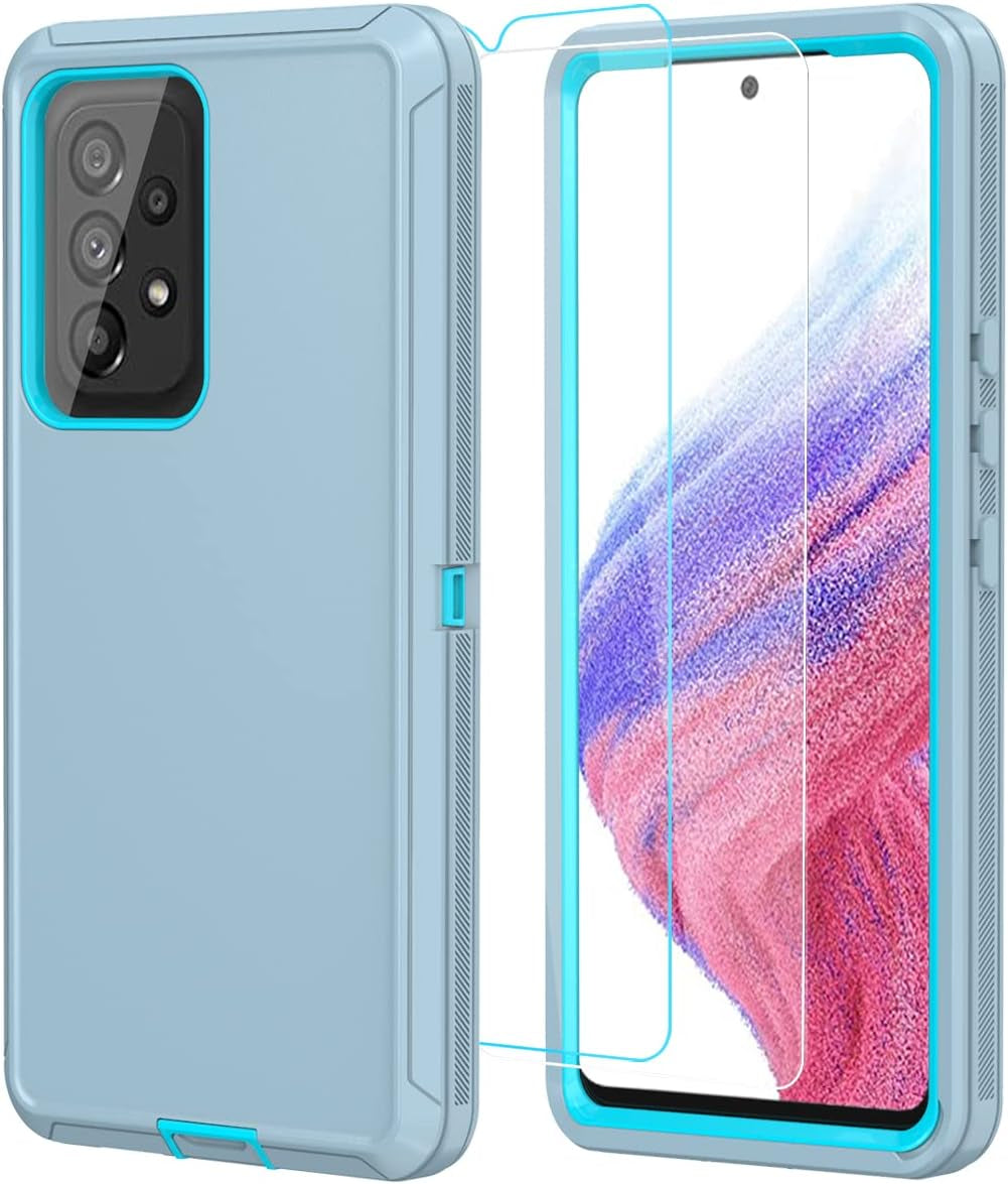 ONOLA Galaxy A53 5G Case: Winered Pink, Tempered Glass + HD Screen Protector (2 Pack)  ONOLA Grey Skyblue  
