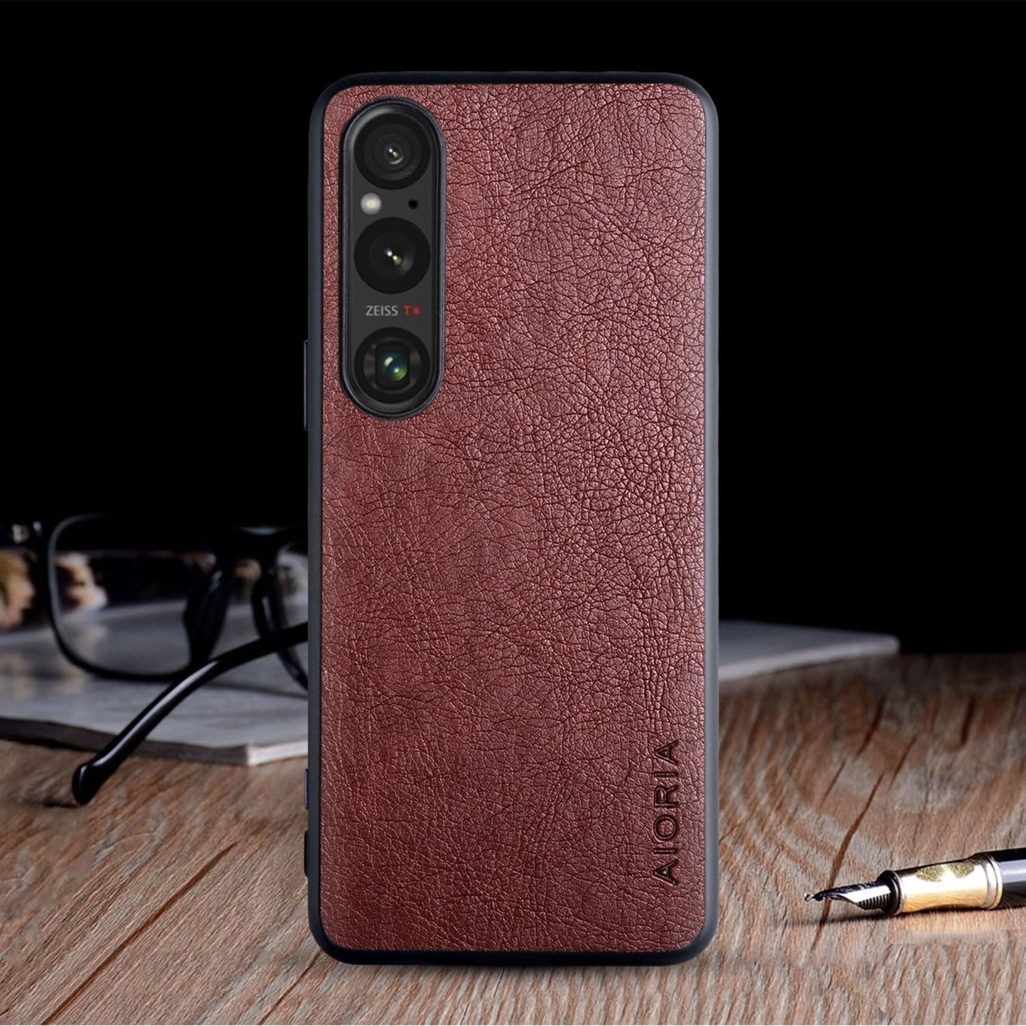 AIORIA Case for Sony Xperia 1 V 6.5" Screen Premium PU Leather Cover Retro Business Design Full Protective Case for Sony Xperia 1 V 5G (Coffee)  AIORIA   