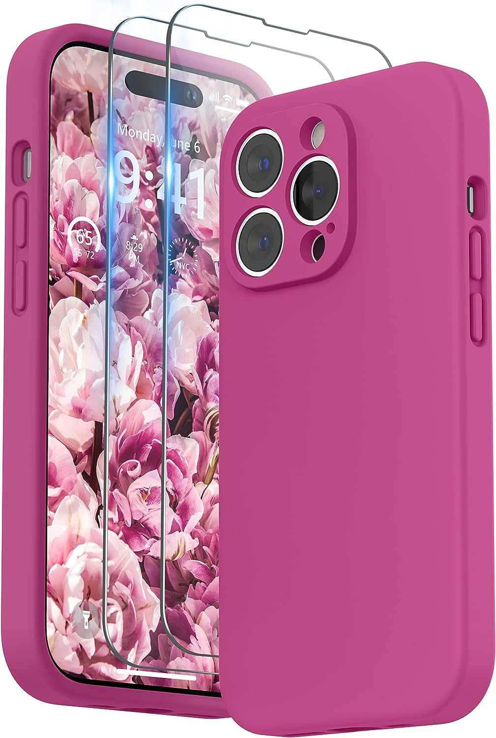 SURPHY Designed for Iphone 14 Pro Case with Screen Protector, (Camera Protection + Soft Microfiber Lining) Liquid Silicone Phone Case, Cactus Green  SURPHY Hot Pink  