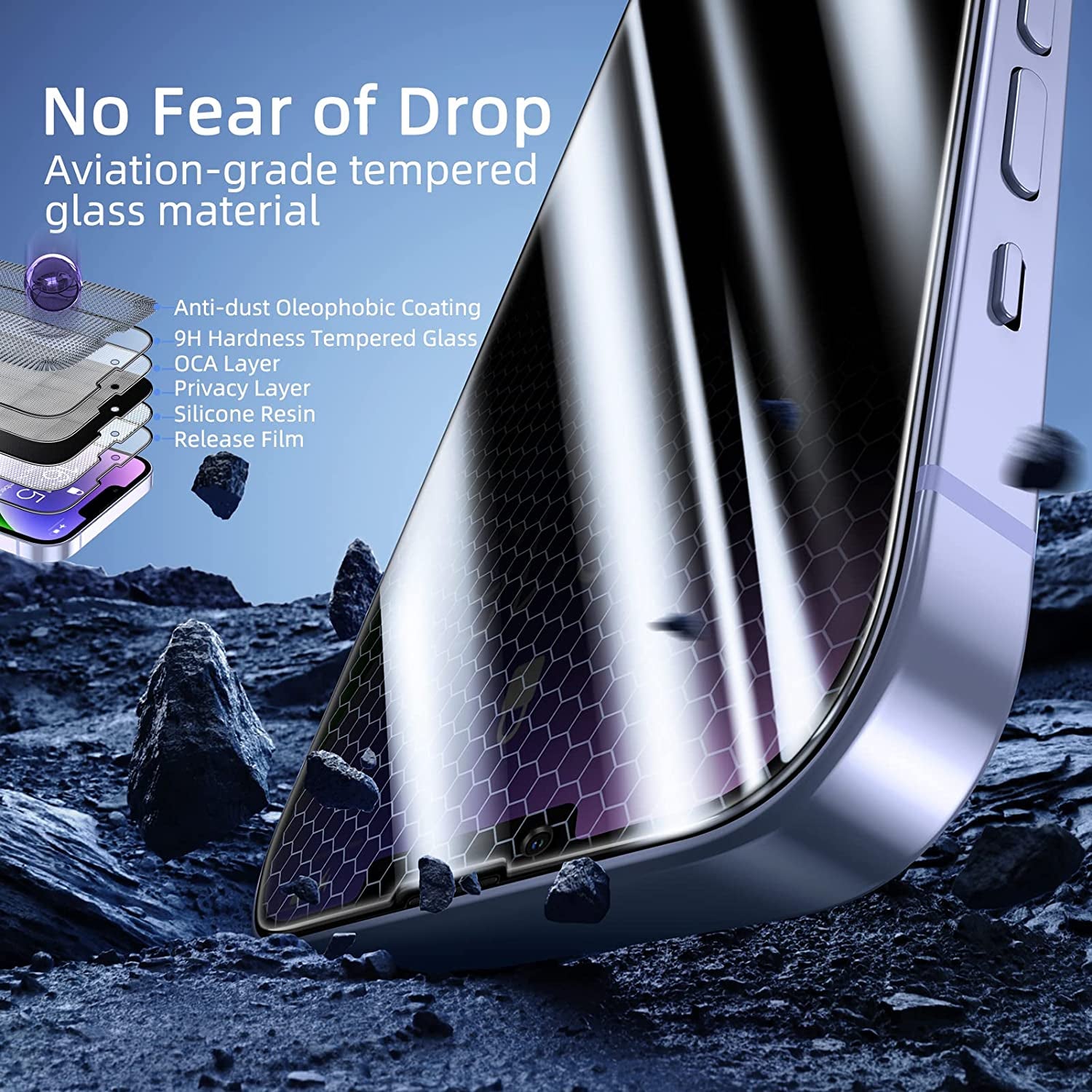 Privacy Screen Protector for Iphone 13/13 Pro/14 [2-Pack][6.1 Inch] Display Tempered Glass Film with Easy Installation Frame, Ultra HD, 9H Hardness, Scratch Resistant, Case Friendly, Full Coverage  Ruwa   