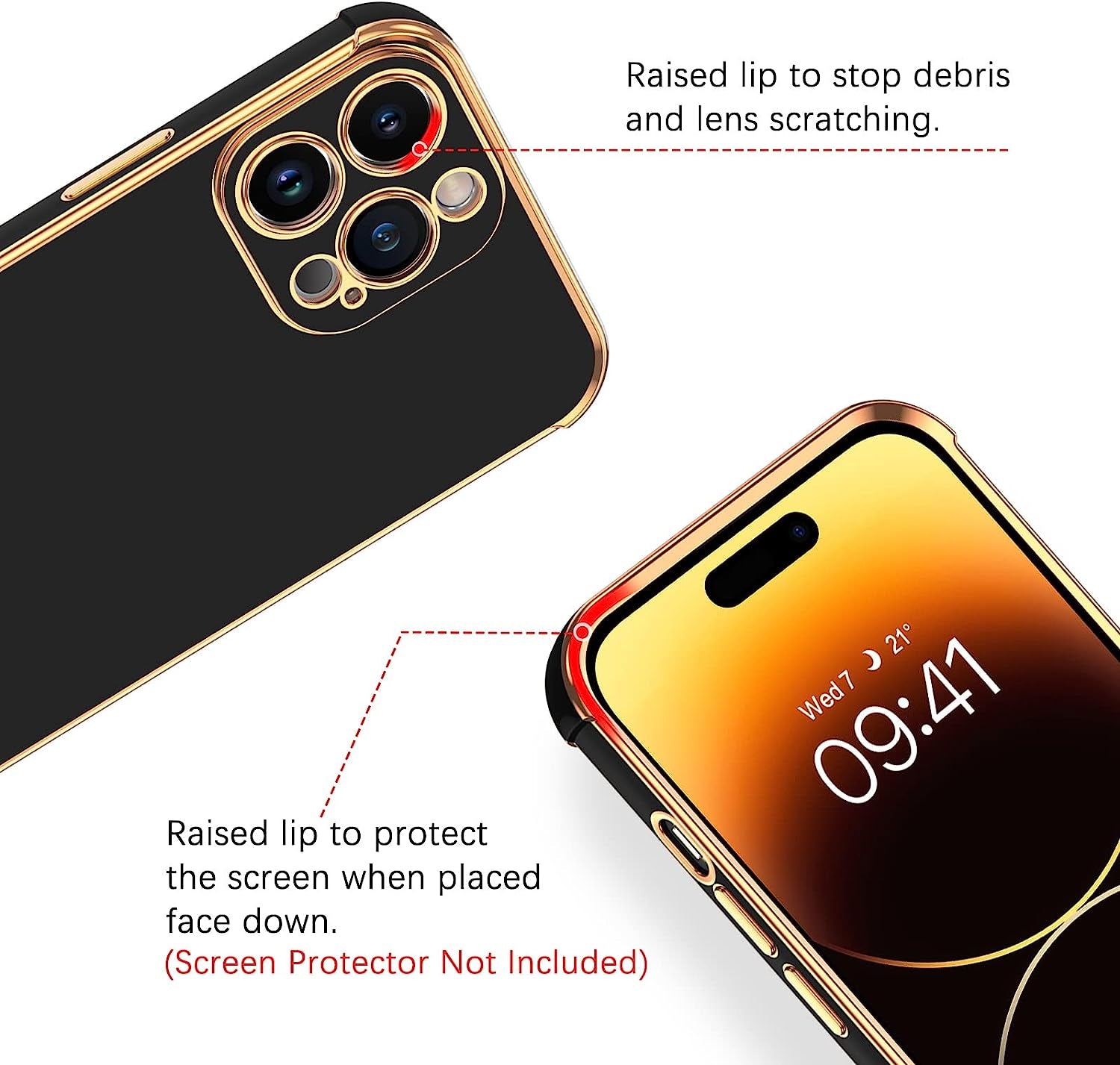 BENTOBEN Iphone 14 Pro Case, Phone Case Iphone 14 Pro 6.1", Slim Thin Luxury Shockproof Protection Soft TPU Bumper Drop Protective Girls Women Boy Men Cute Iphone 14 Pro Cover, Black/Gold Design  BENTOBEN   