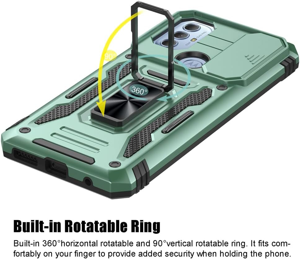 SYONER for Motorola Moto G Play 2023 Case, Moto G Power 2022 Case, Moto G Pure Case with Screen Protector, Shockproof Phone Case & Sliding Camera Cover & Ring Holder Kickstand [Alpine Green]  SYONER   