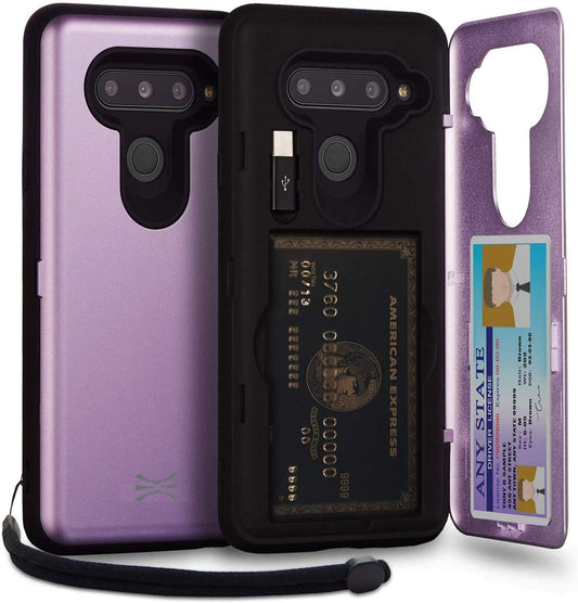 TORU CX PRO Case for LG V40 Thinq, with Card Holder | Slim Protective Cover with Hidden Credit Cards Wallet Flip Slot Compartment Kickstand | Include Mirror, Strap, USB Adapter - Purple  iMODE   