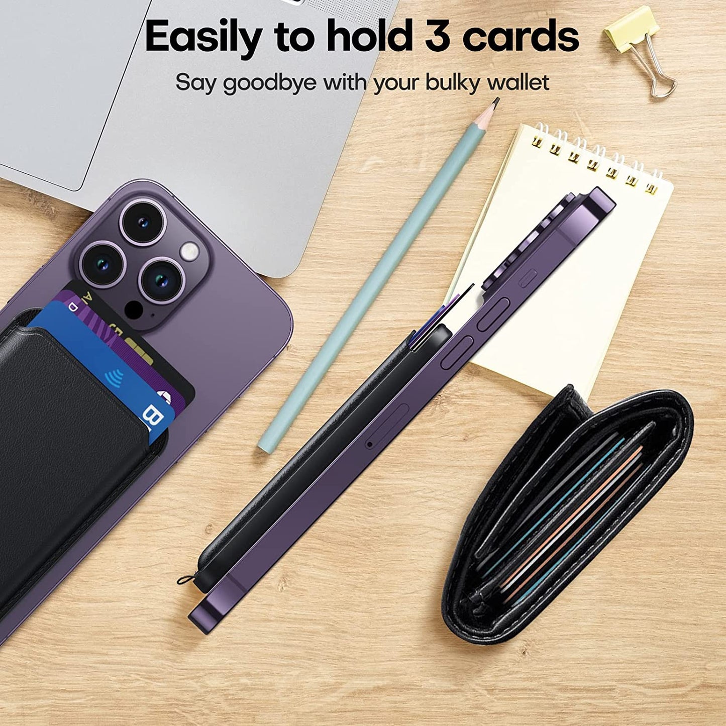 TAURI Magnetic Card Wallet Holder, Leather Magsafe Wallet Stand, Compatible with Iphone 14/14 Plus/14 Pro/14 Pro Max and 13/12 Series, Not Compatible with 13/12 Mini, 3 Card Holder, Black  TAURI   