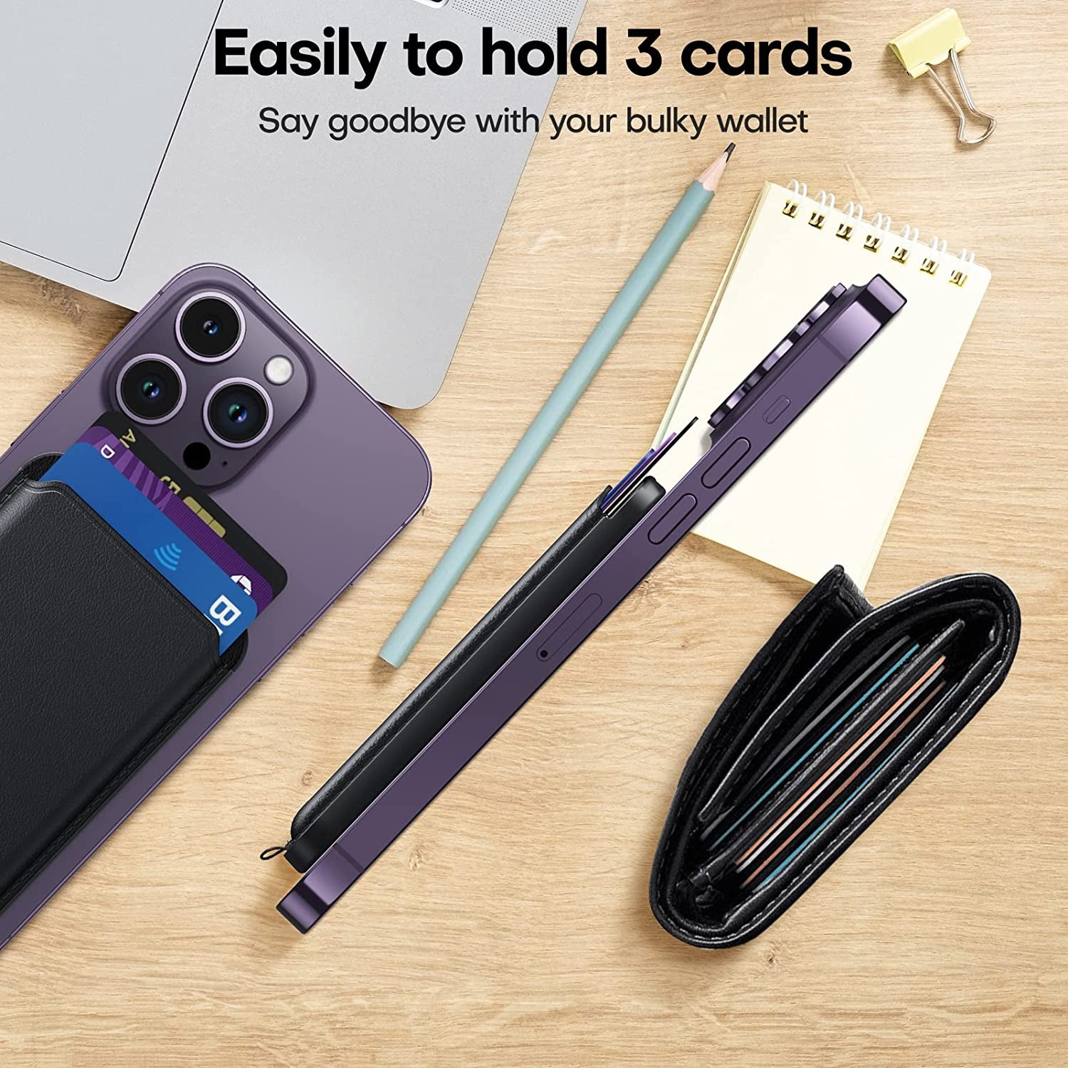 TAURI Magnetic Card Wallet Holder, Leather Magsafe Wallet Stand, Compatible with Iphone 14/14 Plus/14 Pro/14 Pro Max and 13/12 Series, Not Compatible with 13/12 Mini, 3 Card Holder, Black  TAURI   