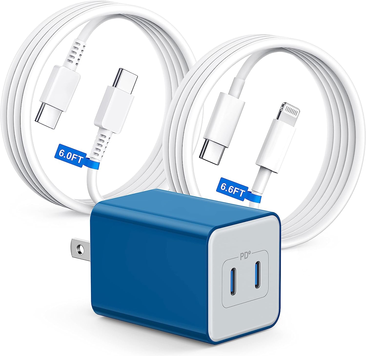 【2023 New】 35W Dual USB-C Port Compact Power Adapter [Mfi Certified] PD 3.0 Gan Foldable USB Type C Plug Fast Wall Charger Block for Iphone 13 12 11 14 Pro Max plus Mini, Ipad, Airpods, Macbook Air  Shenzhen Hua Nan Tong Electronic Technology Co.,Ltd. Blue  