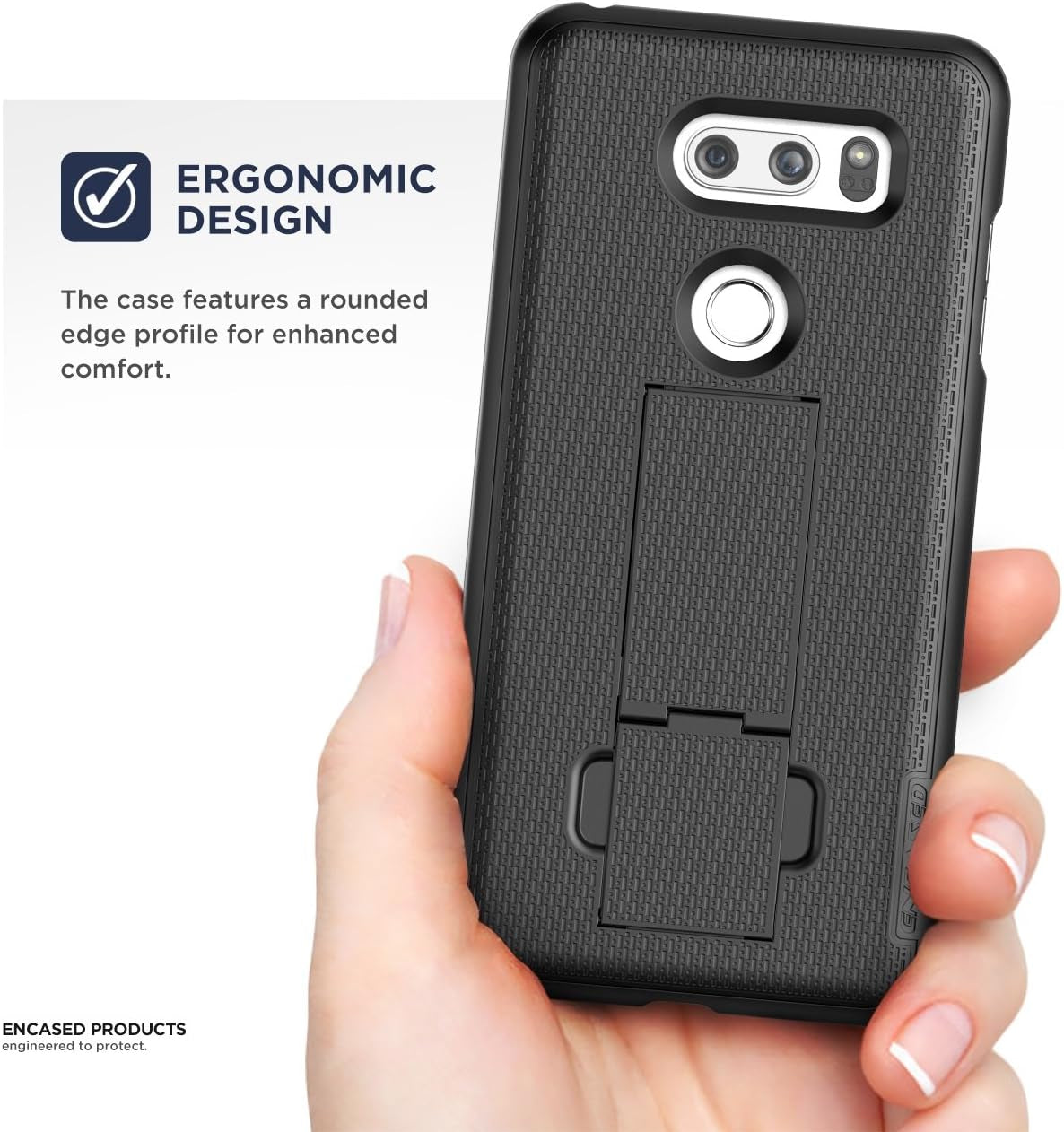 Encased Belt Clip Holster Case Compatible with LG V30 Thin Fit [Duraclip Series] Slim Grip Case & Belt Clip (Smooth Black)  Encased   
