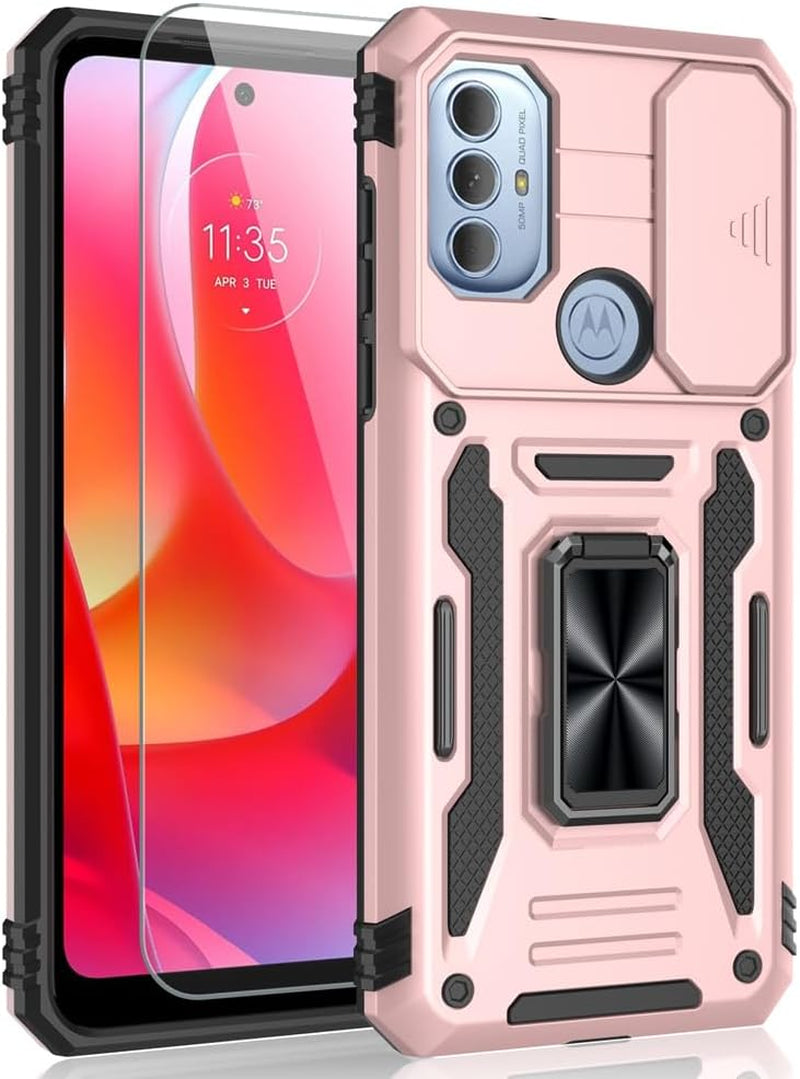 SYONER for Motorola Moto G Play 2023 Case, Moto G Power 2022 Case, Moto G Pure Case with Screen Protector, Shockproof Phone Case & Sliding Camera Cover & Ring Holder Kickstand [Alpine Green]  SYONER Rose Gold  