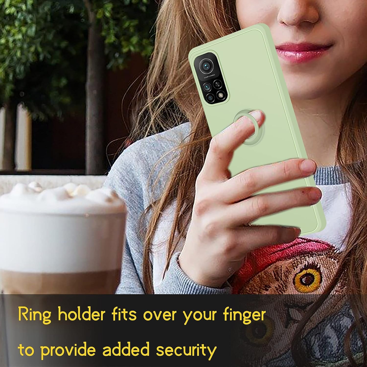 Coqibel Liquid Silicone Case for Xiaomi Mi 10T/ Xiaomi Mi 10T Pro [360° Ring Kickstand and Car Mount Function], Cover with Microfiber Liner Has Slim Full Body Protection – Tea Green  Coqibel   