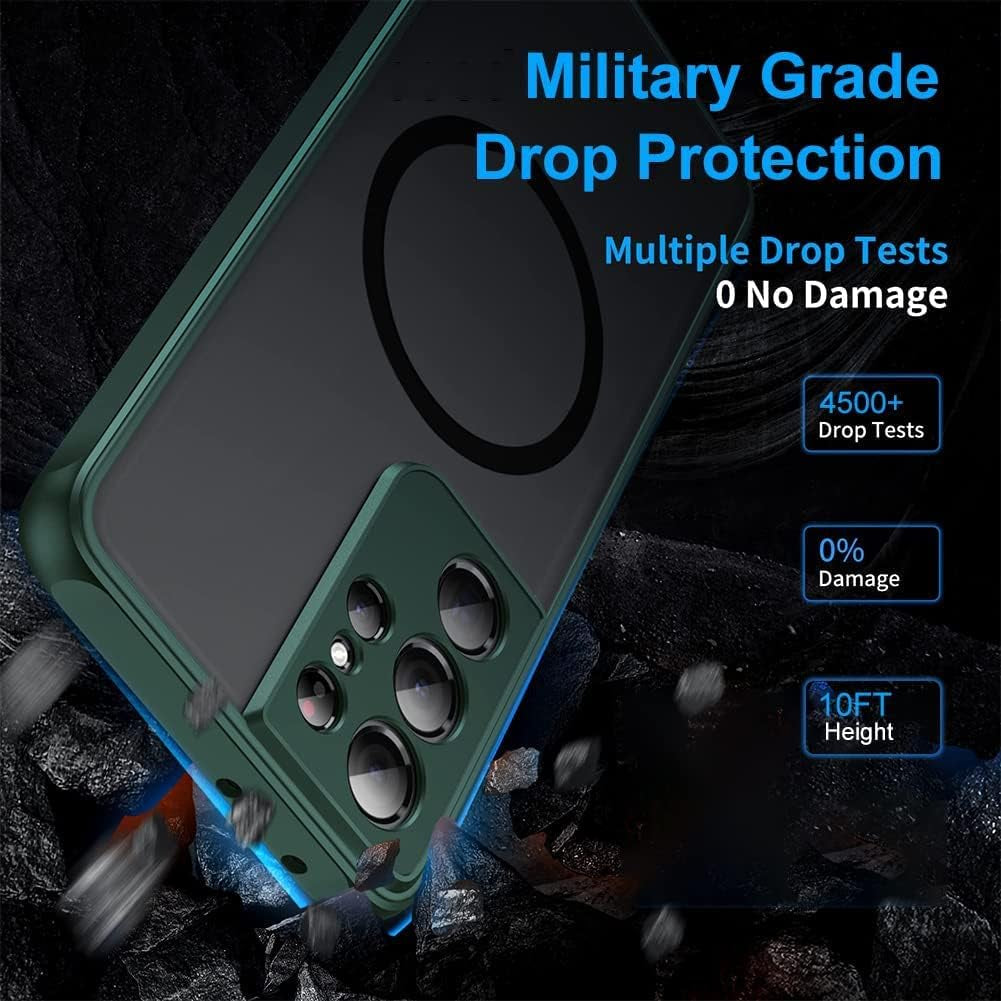 Hikerclub Galaxy S22 Ultra 5G Case, Compatible with Mag Safe Wireless Charger, Translucent Frosted Matte Back Soft Silicone Frame Military Grade Shockproof Case Cover for Galaxy S22Ultra Matte Green  HikerClub   