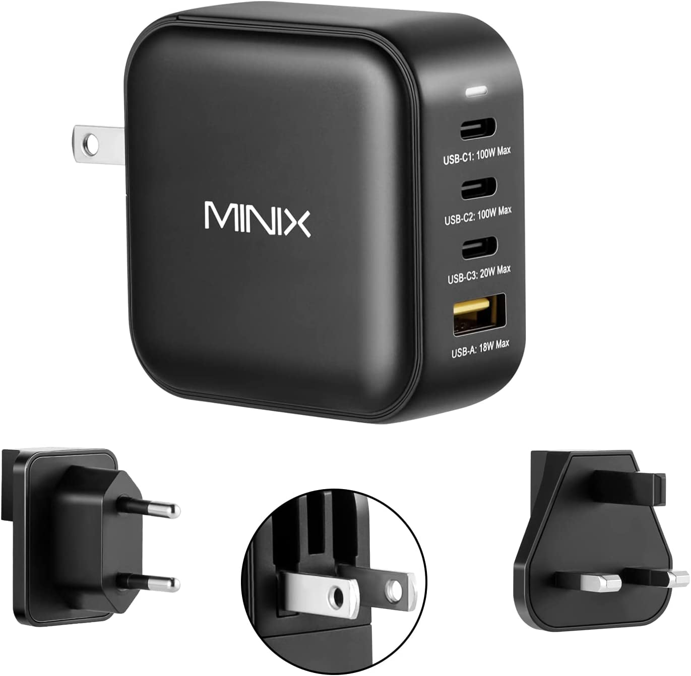MINIX NEO P3 100W Turbo 4-Ports Gan Wall Charger, 3 X USB-C Port Fast Charging Adapter(Max 100W/20W), 1 USB-A (Max 18W). Compatible with Macbook Pro Air, Ipad Pro, Iphone 13,12,Galaxy S9 and More.  MINIX Technology Limited   