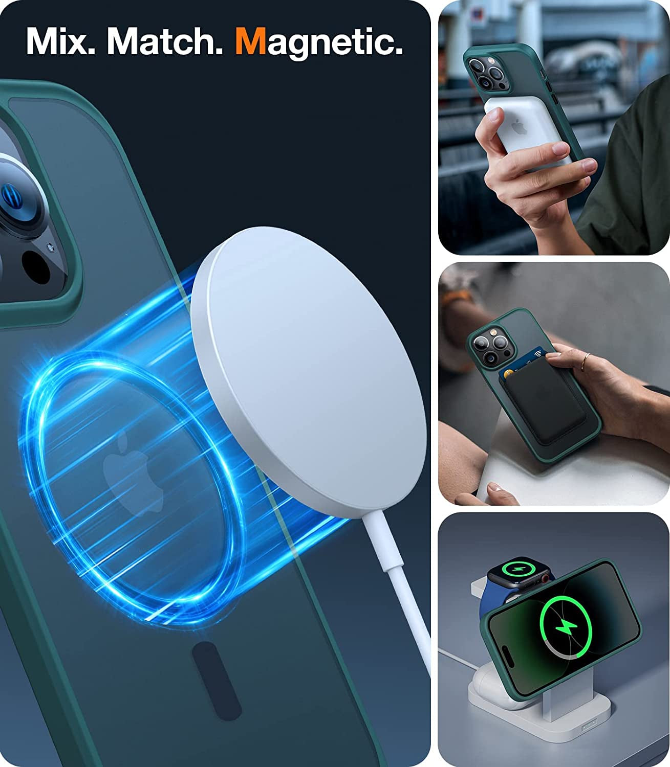 TORRAS Magnetic Designed for Iphone 14 Pro Case, Military Grade Drop Tested, Compatible with Magsafe, Slim Protective Matte Silicone for Iphone 14 Pro Phone Case, 6.1", Translucent Back/Green Edge  TORRAS   