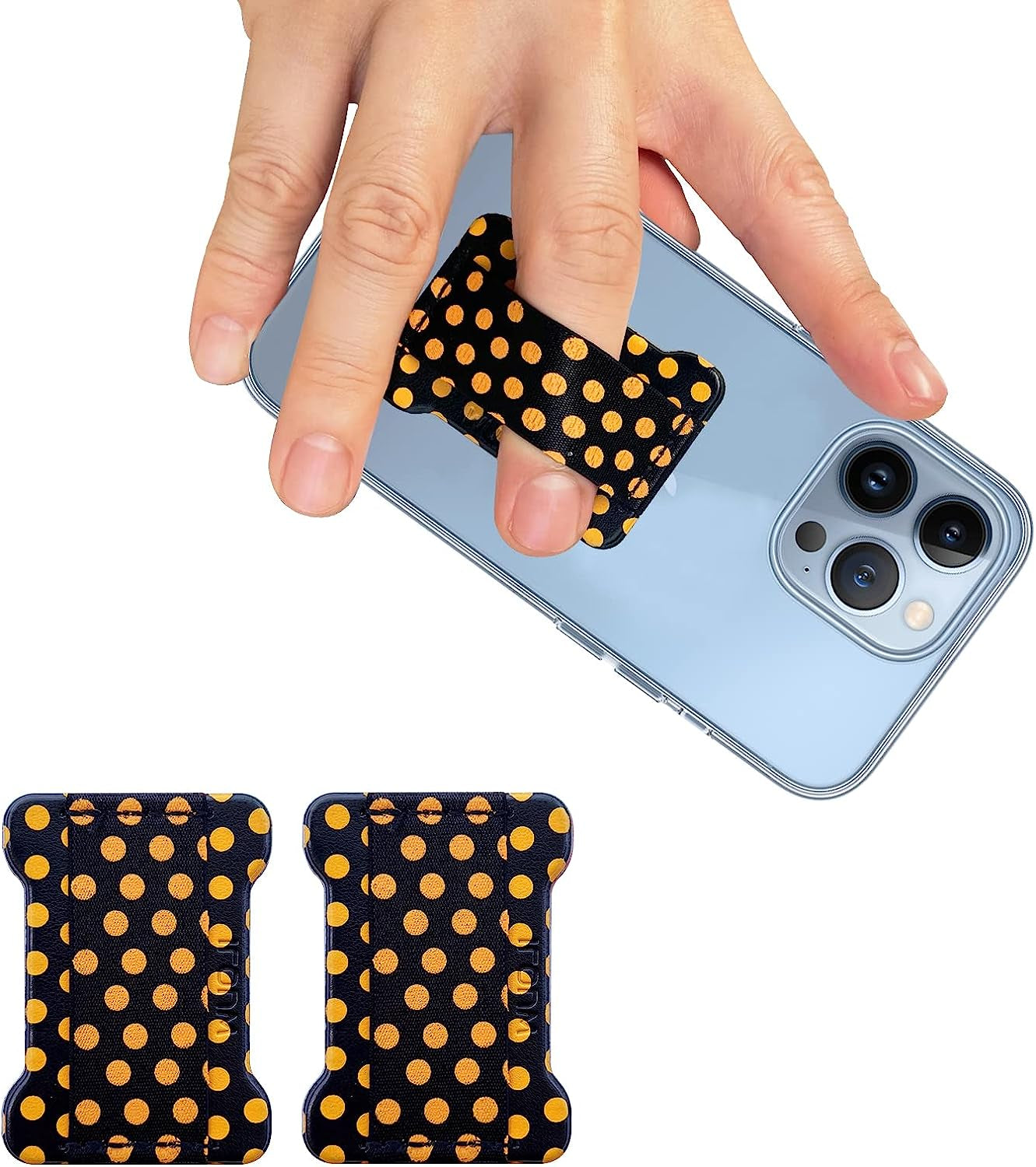 WUOJI Finger Strap Phone Holder - Phone Grip for Most Smartphones and Mini Tablets,Ultra Thin Anti-Slip Universal Cell Phone Grips Band Holder for Back of Phone -2Pack(Gold)  WUOJI Dot Yellow  