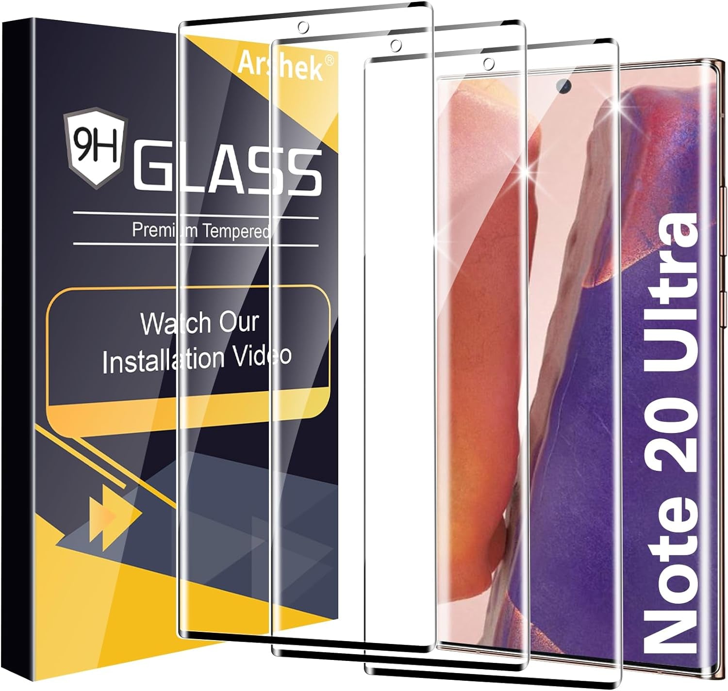 Arshek [2+2 Pack] Galaxy S22 Ultra Privacy Screen Protector, 9H Tempered Glass, Ultrasonic Fingerprint Support, 3D Curved, HD Clear Anti-Spy Film for Samsung S22 Ultra 5G Glass Screen Protector  Arshek Note20 Ultra 5G New B1  