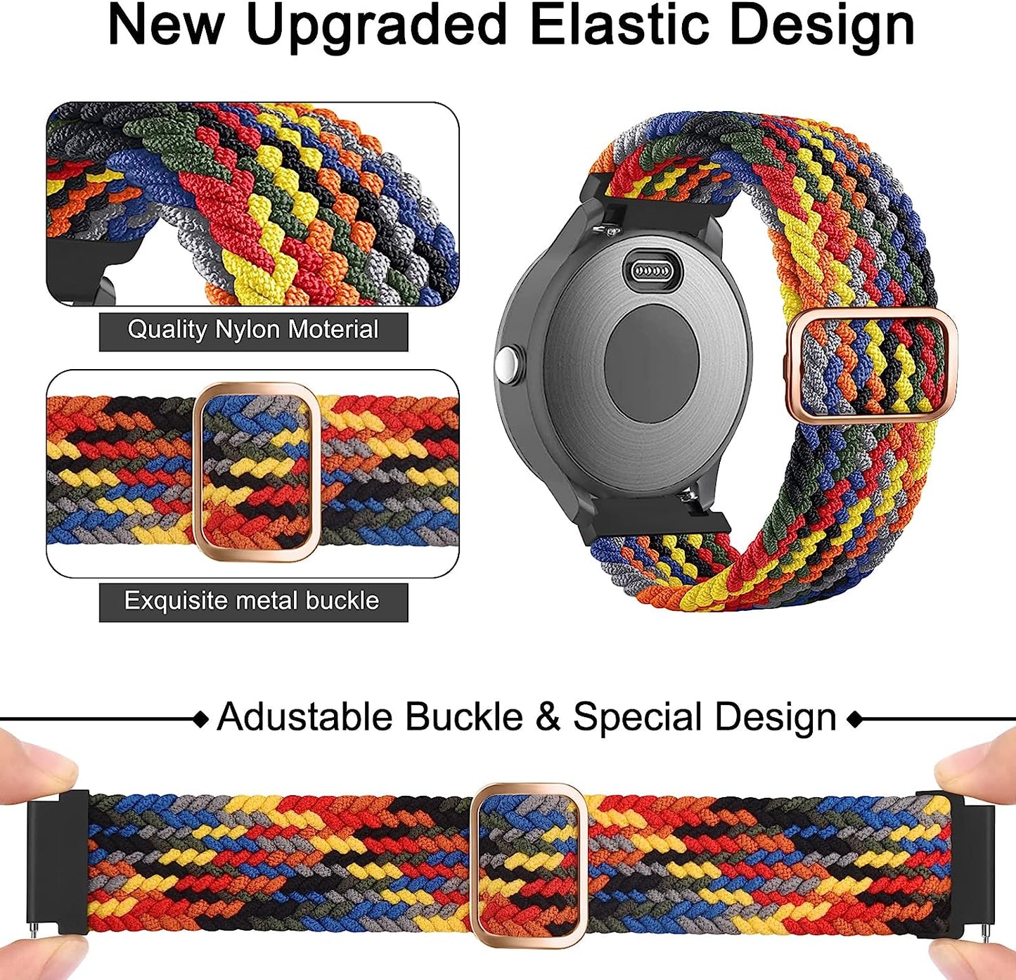 Wanme Bands for Garmin Venu / Vivoactive 3 Watch Band, 20Mm Adjustable Braided Elastic Replacement Wristband Strap for Garmin Venu Sq, Vivoactive 3 Music, Forerunner 645 / 245 Music, Samsung Galaxy Watch 4  Wanme   